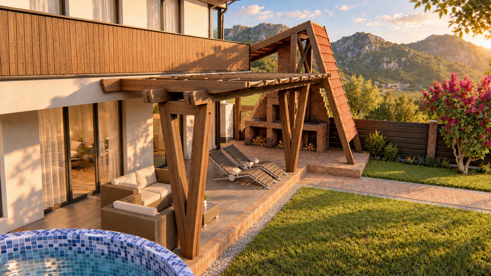 Lounge area under the pergola