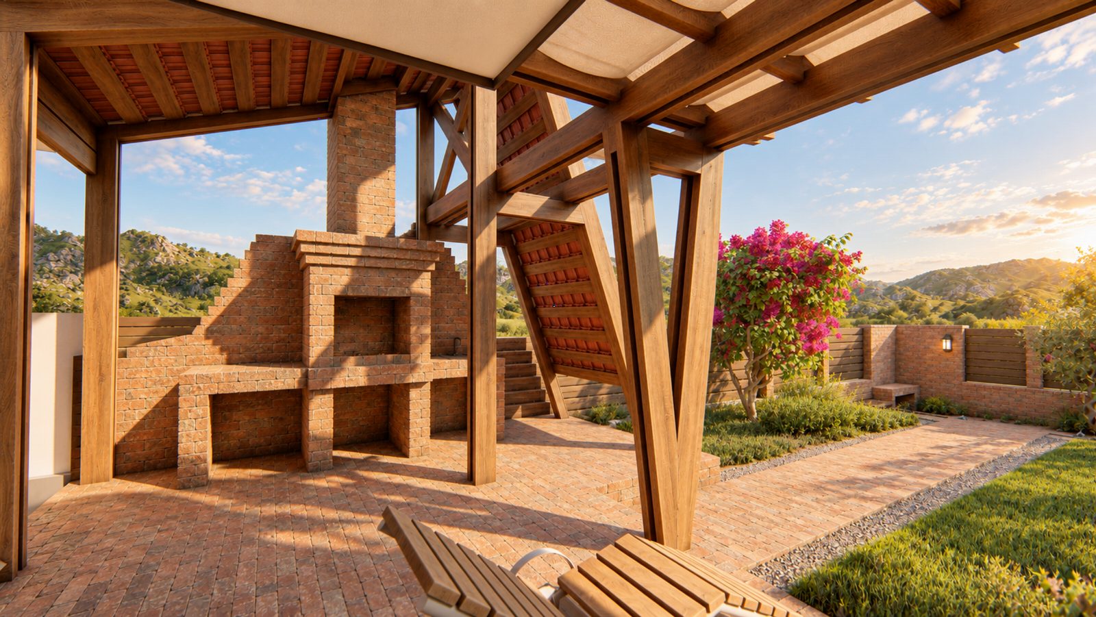 Barbecue corner at the end of the terrace