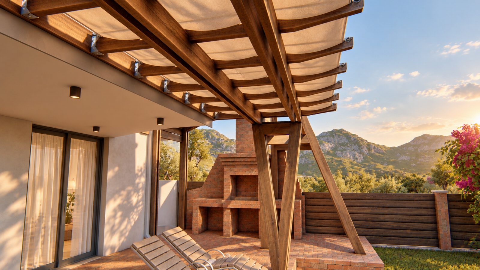 Barbecue sheltered under the canopy