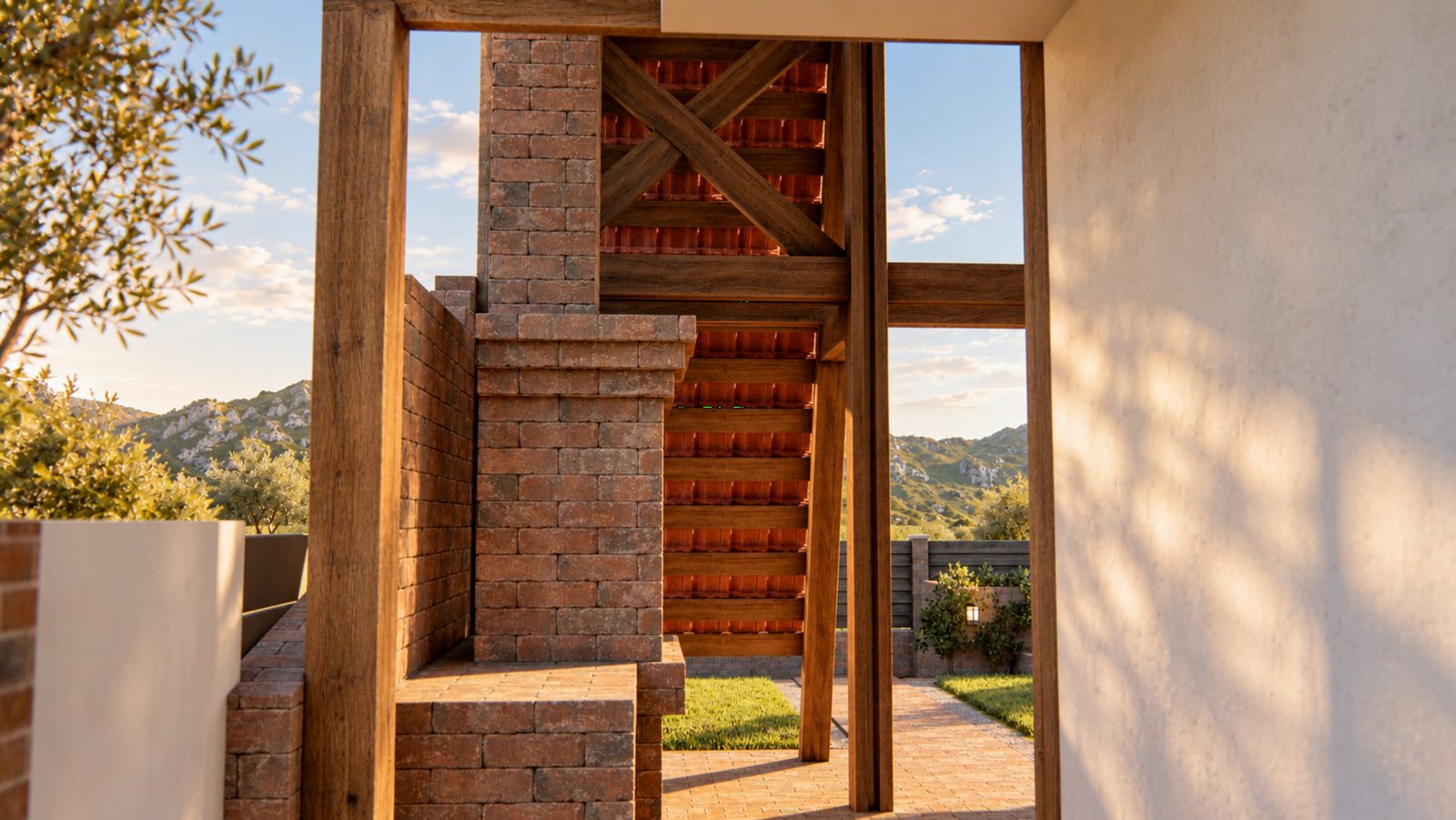 Brick barbecue and chimney detail