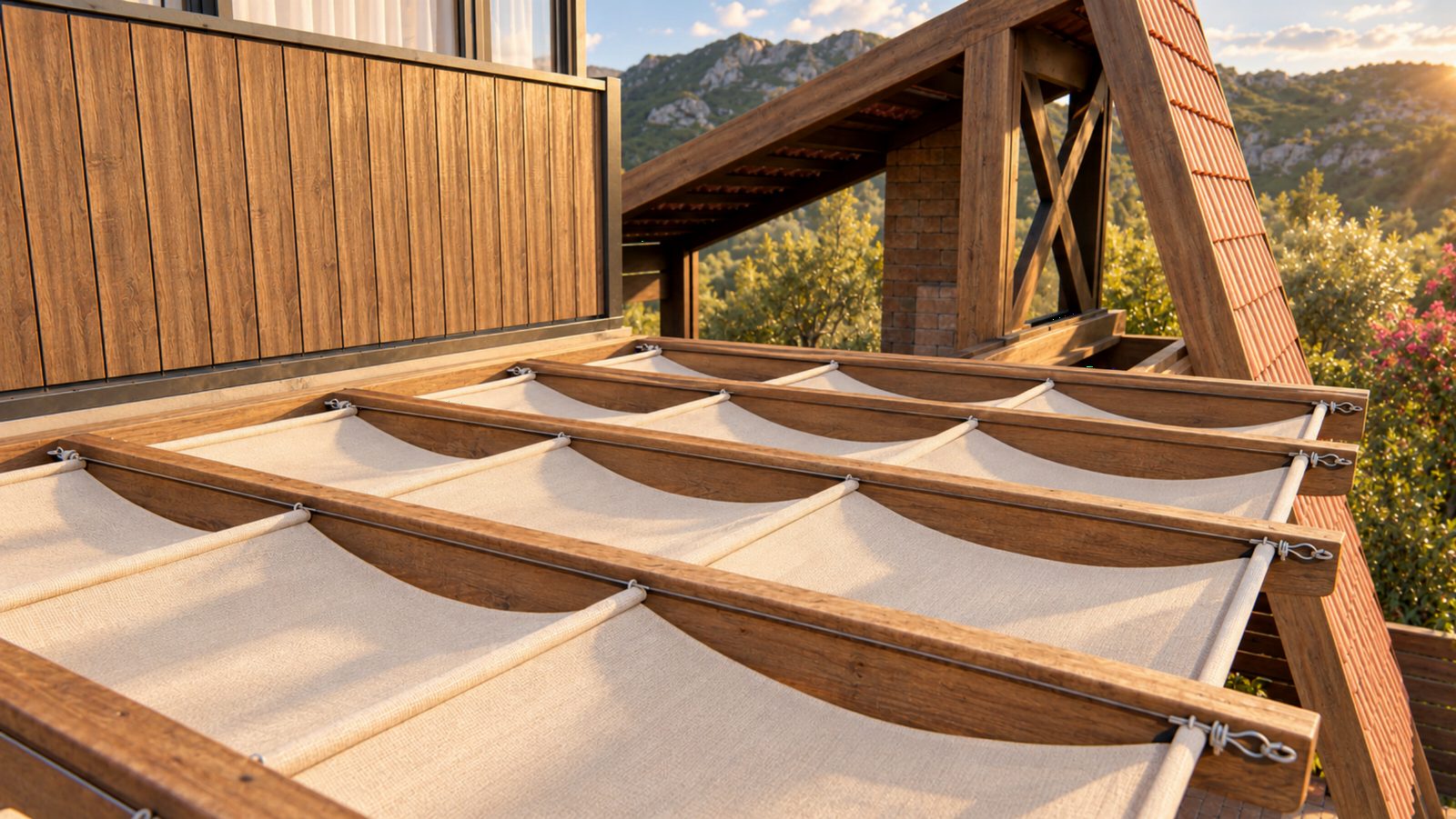 Canopy and timber-clad wall