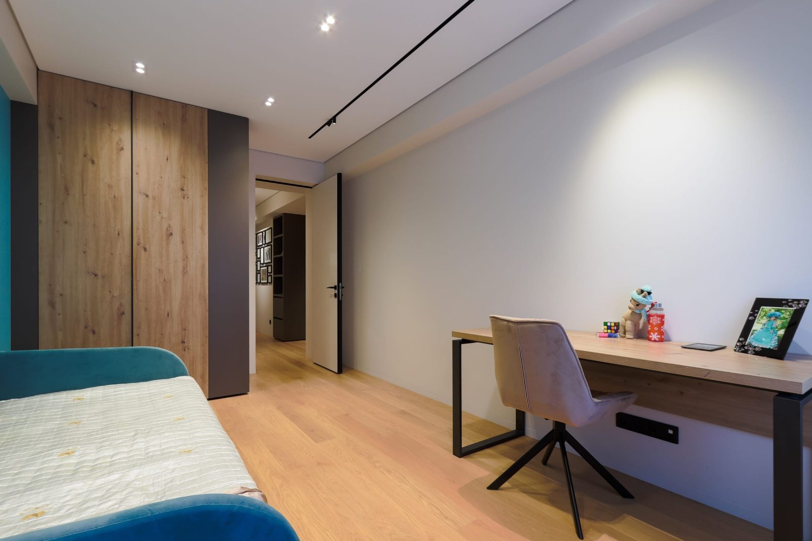 Child’s room with oak wardrobe and desk