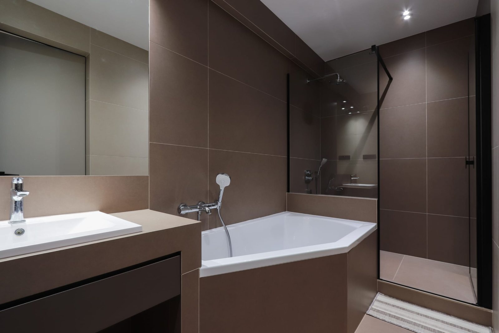 Bathroom, bath and glass screen